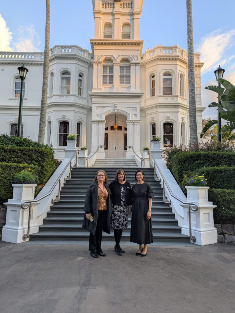 NCWA President Fiona Dorman (right) and NCWQ President Sandy Smith celebrating Governor’s Reception 120th Anniversary Celebration of NCW Queensland